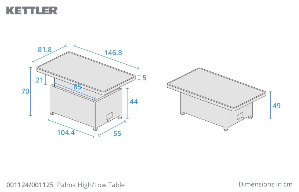 Kettler Palma Signature Adjustable High-Low Table in White Wash | Glass Top