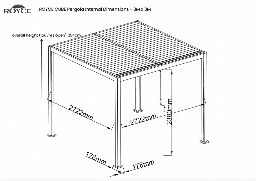 Royce Cube Aluminium Luxury Pergola with Solar LED Light Pack | Anthracite | 3 x 3 Metre