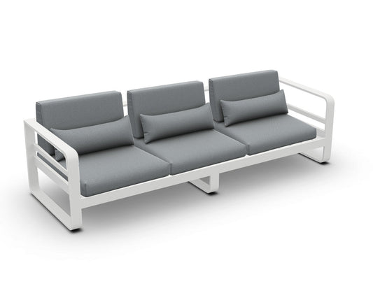 Jati & Kebon Coral Aluminium Garden 3 Seat Sofa - White - Grey Sunbrella Cushions