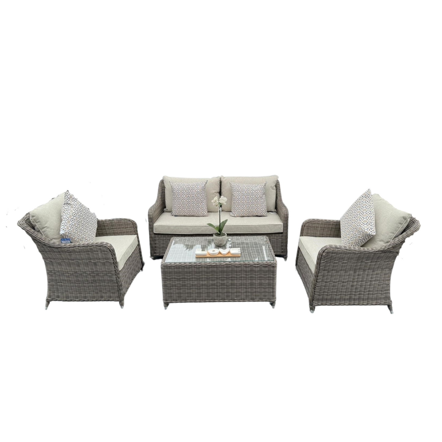 Kensington 2 Seat Sofa & Armchair Outdoor Set with Coffee Table | Grey | Seats 4