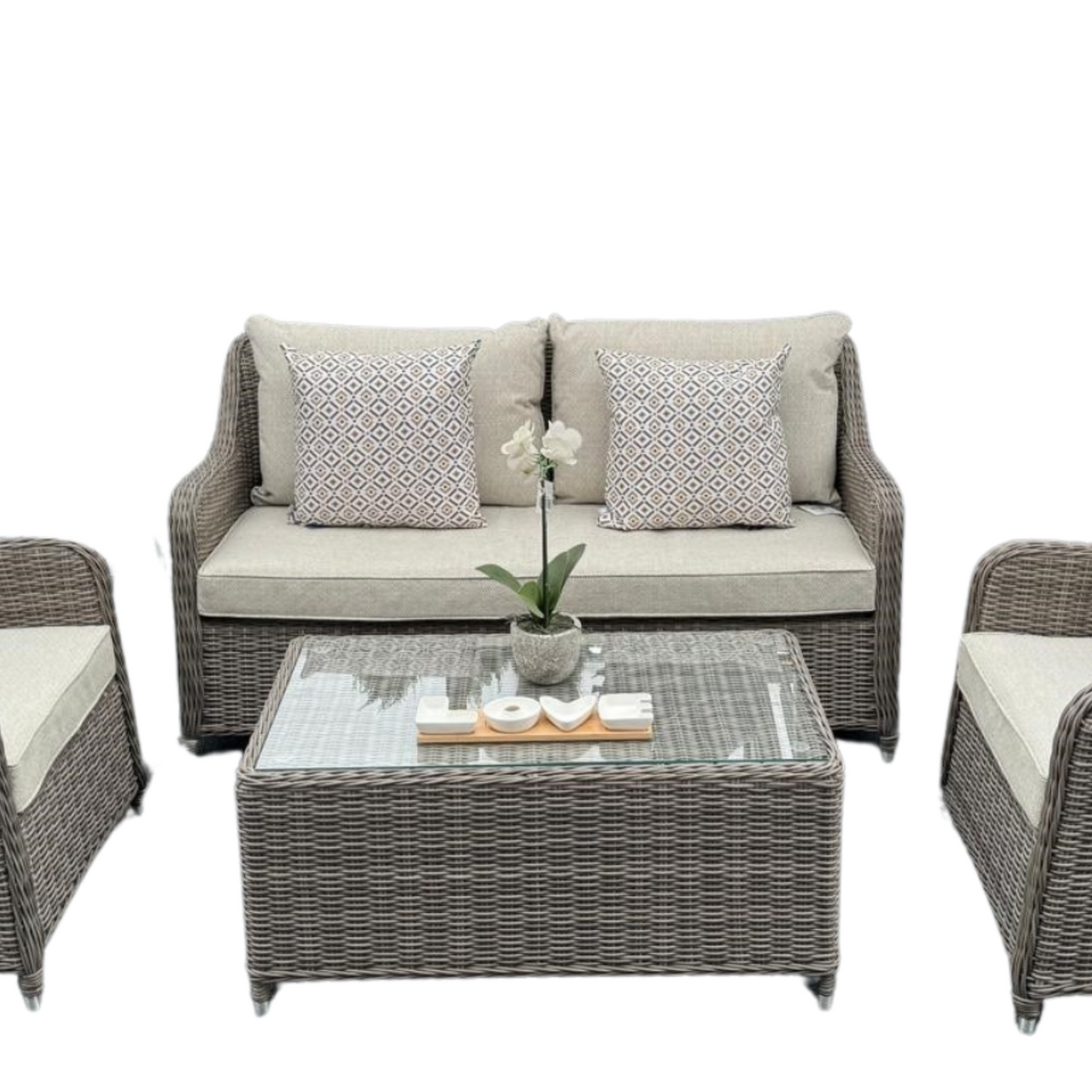 Kensington 2 Seat Sofa & Armchair Outdoor Set with Coffee Table | Grey | Seats 4