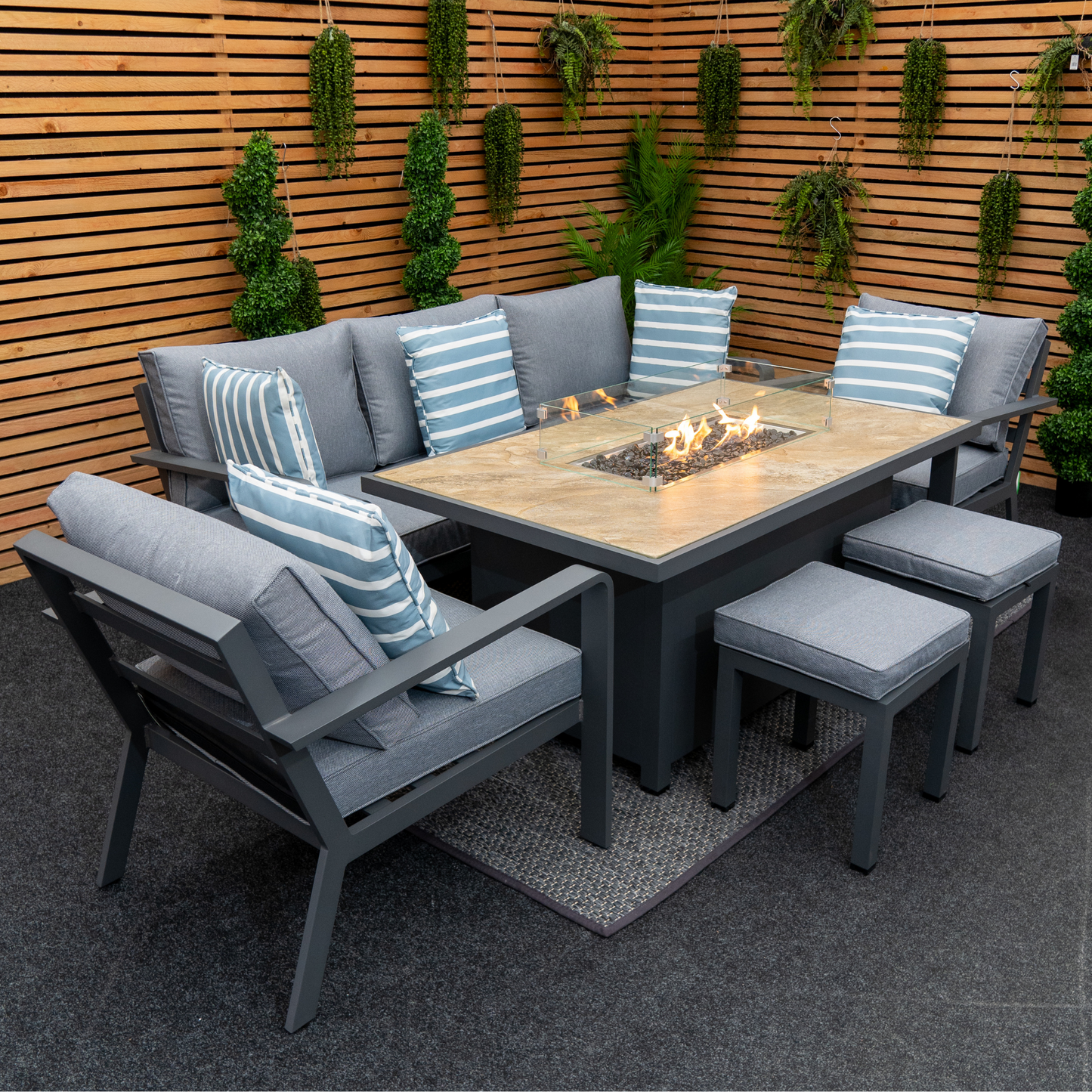 Mayfair Outdoor Sofa Set with Flame Table | Seats 7