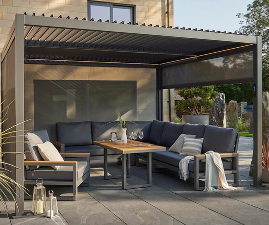 Royce Cube Aluminium Luxury Pergola with Solar LED Light Pack | Anthracite | 4 x 4 Metre