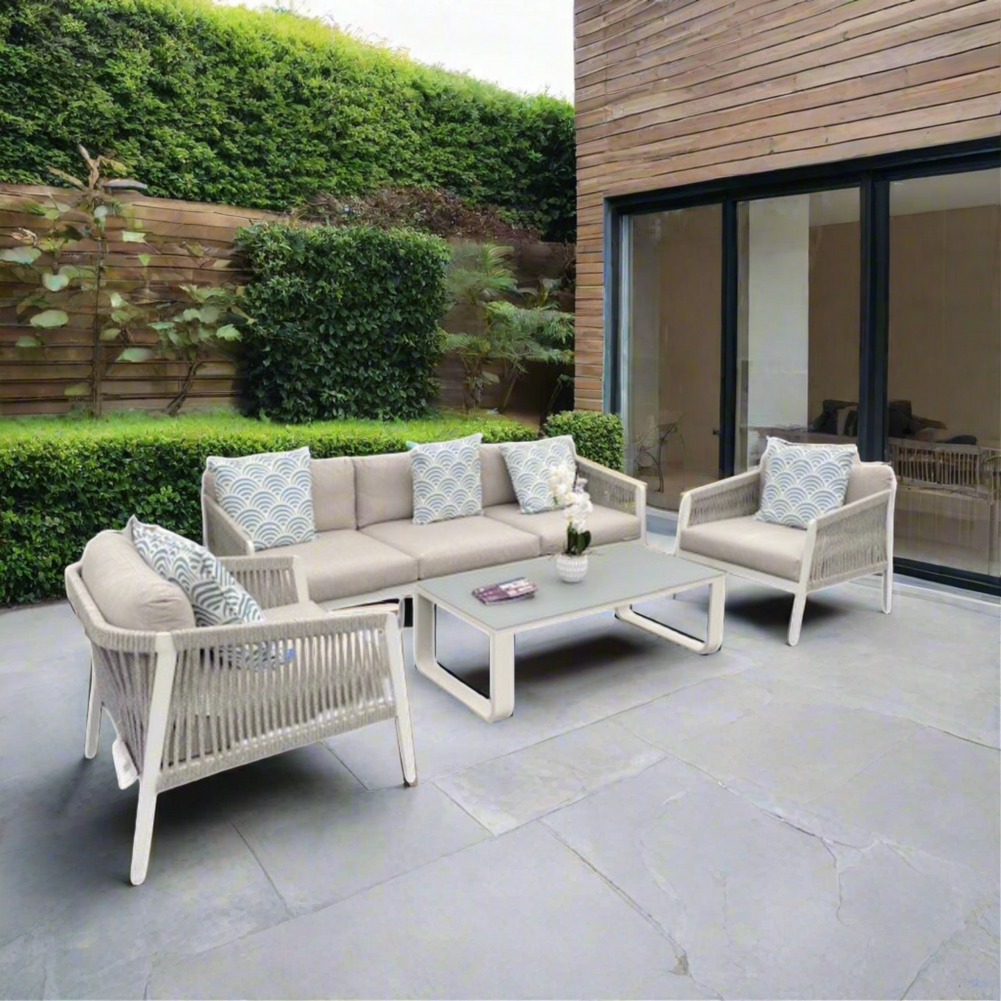 Jati & Kebon Ritz Aluminium with Rope 5 Seat Lounge Set | White Grey